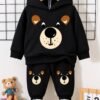 Kids Bear Face Hoodie & Trouser Set - black colourway photo 1