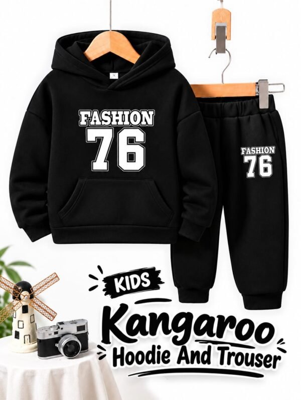 Kids FASHION 76 Kangaroo Hoodie & Trouser Set - black colourway photo 1 Kids FASHION 76 Kangaroo Hoodie & Trouser Set - black colourway photo 1