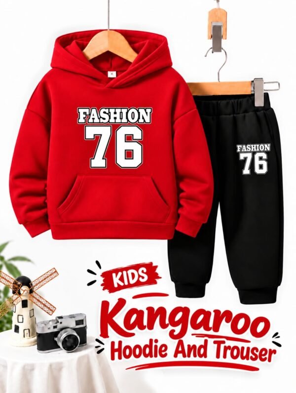 Kids FASHION 76 Kangaroo Hoodie & Trouser Set - red colourway photo 2 Kids FASHION 76 Kangaroo Hoodie & Trouser Set - red colourway photo 2