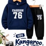 Kids FASHION 76 Kangaroo Hoodie & Trouser Set - navy blue colourway photo 3