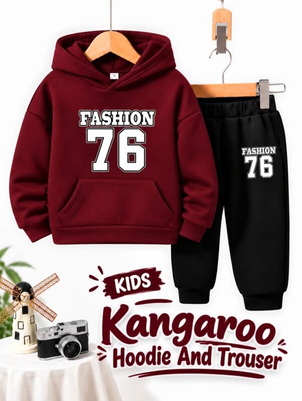 Kids FASHION 76 Kangaroo Hoodie & Trouser Set - maroon colourway photo 4 Kids FASHION 76 Kangaroo Hoodie & Trouser Set - maroon colourway photo 4