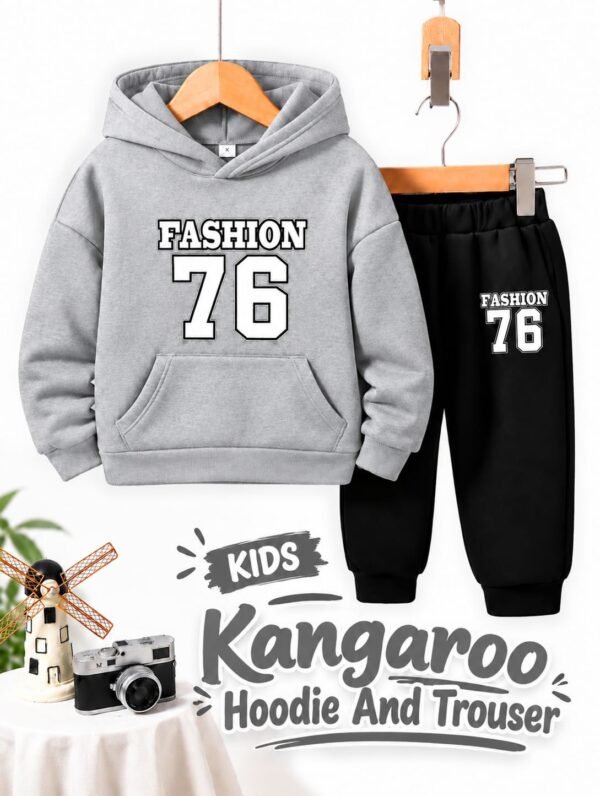 Kids FASHION 76 Kangaroo Hoodie & Trouser Set - grey colourway photo 5 Kids FASHION 76 Kangaroo Hoodie & Trouser Set - grey colourway photo 5