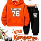 Kids FASHION 76 Kangaroo Hoodie & Trouser Set - orange colourway photo 6