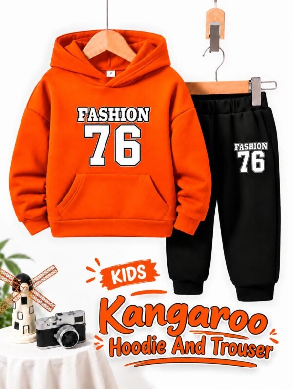 Kids FASHION 76 Kangaroo Hoodie & Trouser Set - orange colourway photo 6