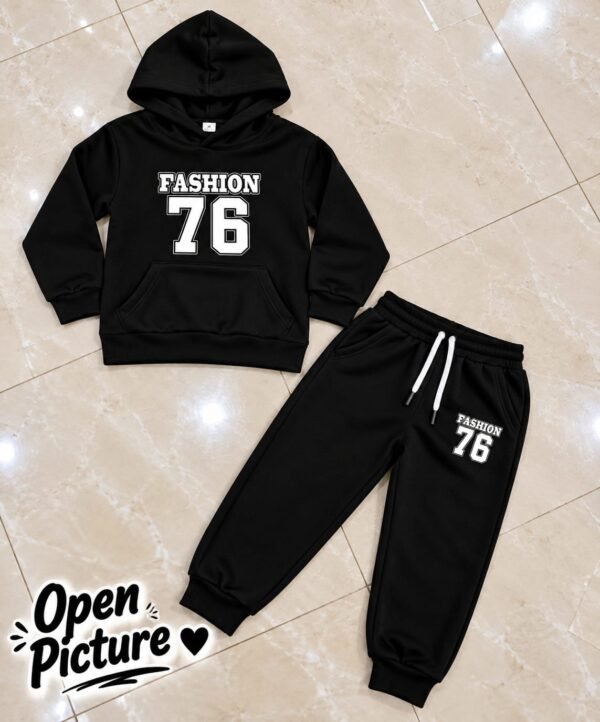 Kids FASHION 76 Kangaroo Hoodie & Trouser Set - black flat lay colourway photo 8 Kids FASHION 76 Kangaroo Hoodie & Trouser Set - black flat lay colourway photo 8