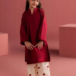 Kids heart embroidery flapper 2pc linen party dress for girls