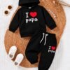 Kids I Love Papa Print Hoodie & Trouser Set - black colourway photo 1