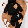 Kids Teddy Bear Print Hoodie & Trouser Set - black colourway photo 1