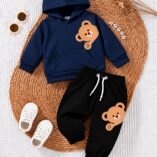 Kids Teddy Bear Print Hoodie & Trouser Set - navy blue colourway photo 4
