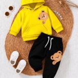 Kids Teddy Bear Print Hoodie & Trouser Set - yellow colourway photo 5