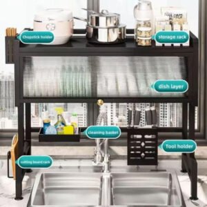 Large Capacity Carbon Steel Kitchen Accessories Storage Rack Dish Bowl Dishwashing Sink Draining Rack for Flip Cover Tab