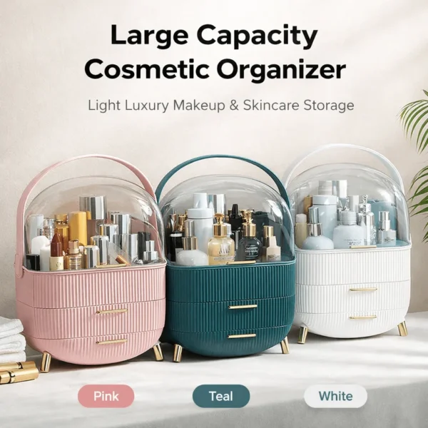 Large Capacity Makeup Organizer Luxury Dustproof Cosmetic Storage Box with Drawers - Best Price in Pakistan