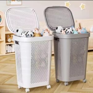 Large Laundry Basket with Lid and Wheels - Ventilated Design
