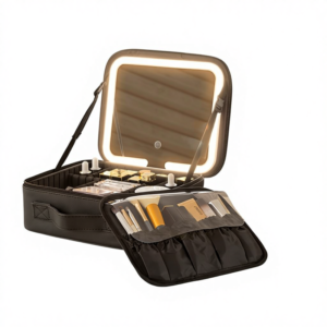 Light Makeup Mirror Organizer Bag with Touch Sensor Mirror 3 Color Light Modes Adjustable Brightness Type C Rechargeable