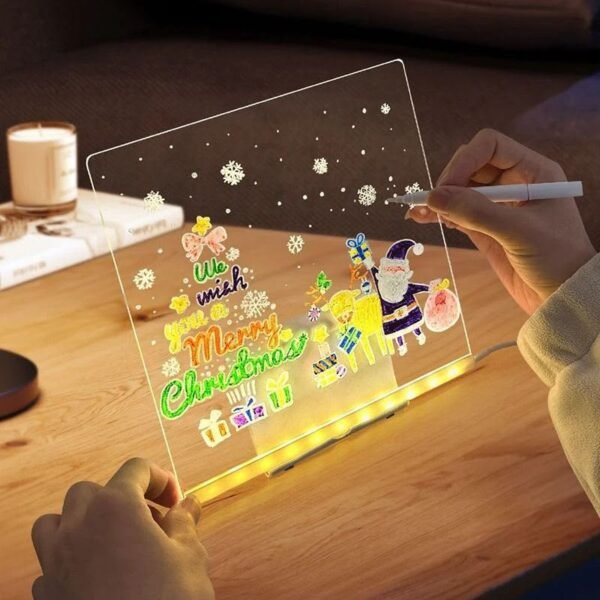 Light Message Board Clear Acrylic Whiteboard With 12 Colours Pens and Adjustable Folding Stand Bright Acrylic Dry Erase