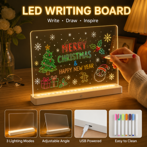 Light Message Board Clear Acrylic Whiteboard With 12 Colours Pens and Adjustable Folding Stand Bright Acrylic Dry Erase