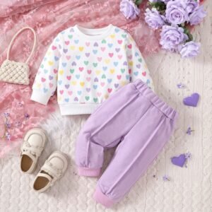 Lavender Multi Heart Printed Winter Kids Track Suit – Fleece