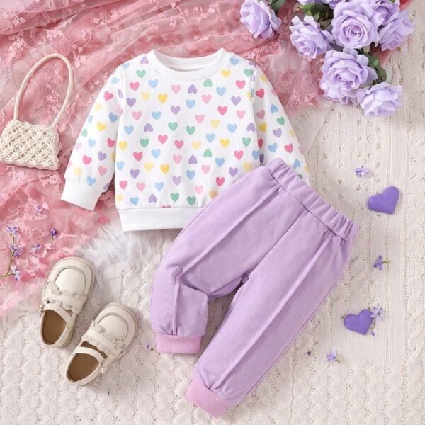 Lavender Multi Heart Printed Winter Kids Track Suit – Fleece
