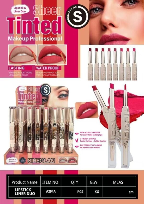 lip-02 2-in-1 Lipstick and Lip Liner Set – 8 Piece Nude & Red Shades