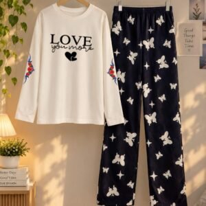 Women's Lounge Wear Set – Comfortable Top with Printed Trouser
