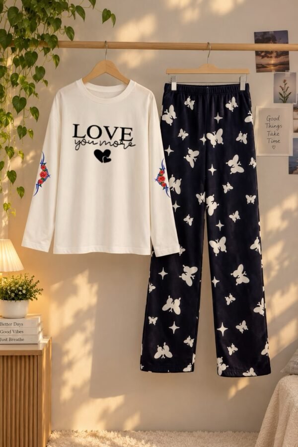 Women's Lounge Wear Set – Comfortable Top with Printed Trouser
