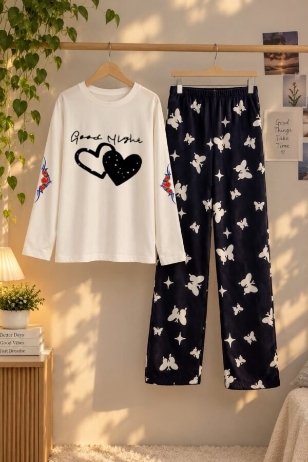 Women's Lounge Wear Set – Comfortable Top with Printed Trouser