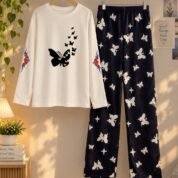 Women's Lounge Wear Set – Comfortable Top with Printed Trouser