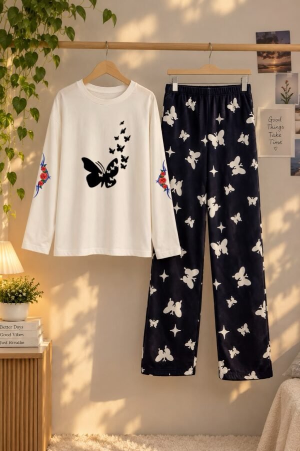 Women's Lounge Wear Set – Comfortable Top with Printed Trouser