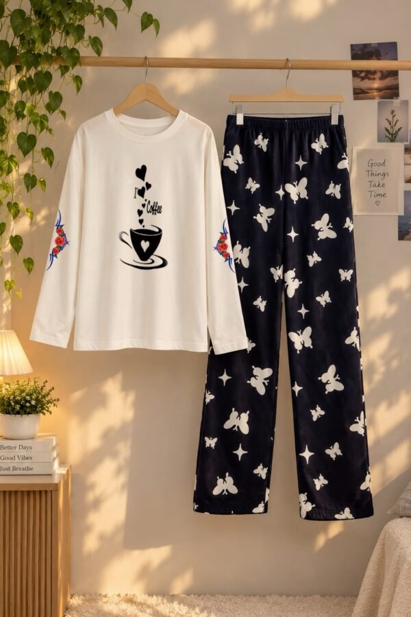 Women's Lounge Wear Set – Comfortable Top with Printed Trouser