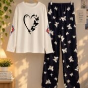 Women's Lounge Wear Set – Comfortable Top with Printed Trouser