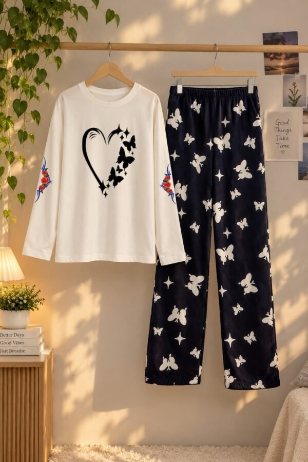 Women's Lounge Wear Set – Comfortable Top with Printed Trouser