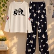 Women's Lounge Wear Set – Comfortable Top with Printed Trouser