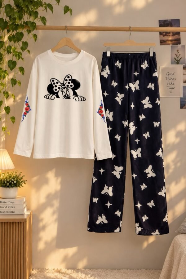 Women's Lounge Wear Set – Comfortable Top with Printed Trouser