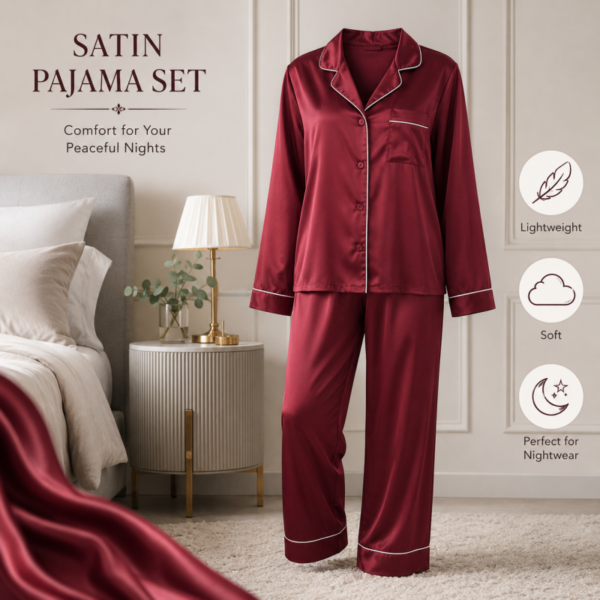 Luxury Silk Night Suit Sleep in comfort and wake up in style Soft silky and elegant for every night - Online in Pakistan