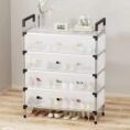 Dust-proof shoe rack with enclosed translucent layers in a home entryway