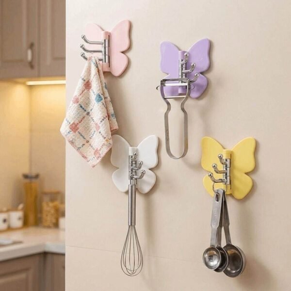 Rotating butterfly wall hooks in four colors with 270 degree swivel