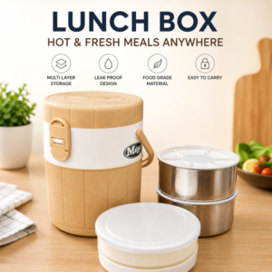 Mega Lunch Carrier Tiffin 2 Stainless Steel Bowls With Plastic Salad Bowl Random Colors - with Cash on Delivery