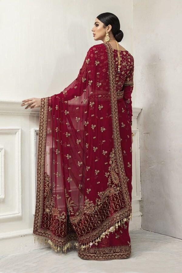 Embroidered Net Saree for Women - Maroon Festive Wear - view 2