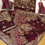 Embroidered Net Saree for Women - Maroon Festive Wear - view 3