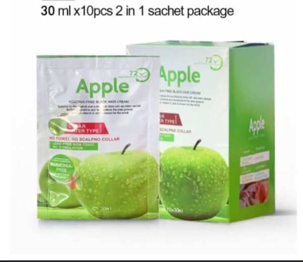 Apple Ammonia-Free Black Hair Cream Sachet – 10 Pack Hair Color Cream (30ml Each)