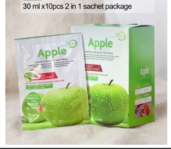 Apple Ammonia-Free Black Hair Cream Sachet – 10 Pack Hair Color Cream (30ml Each)
