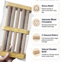 Wooden 5-Roller Foot Massager – Stress Relief Foot Massage Roller for Health & Relaxation