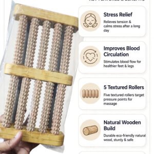 Wooden 5-Roller Foot Massager – Stress Relief Foot Massage Roller for Health & Relaxation