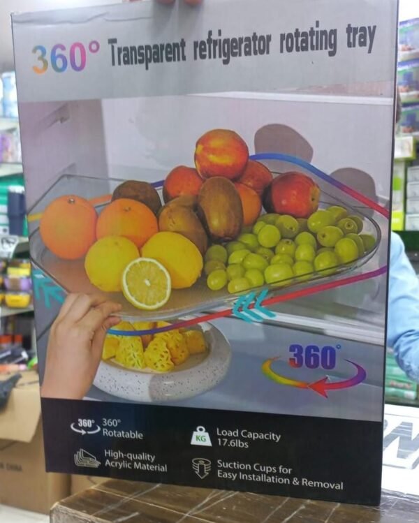 360° Rotating Refrigerator Organizer Tray – Turntable Storage for Bottles & Jars