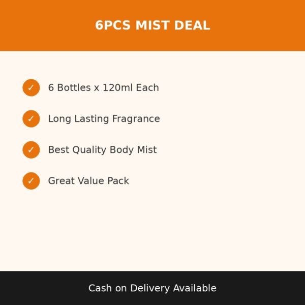Pack of 6 Body Mist – 120ml Long Lasting Fragrance Spray Deal