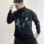 Mock Neck Zipper Letter Printed Winter Sweat Top For Mens & Boys - Premium Fabric Quality