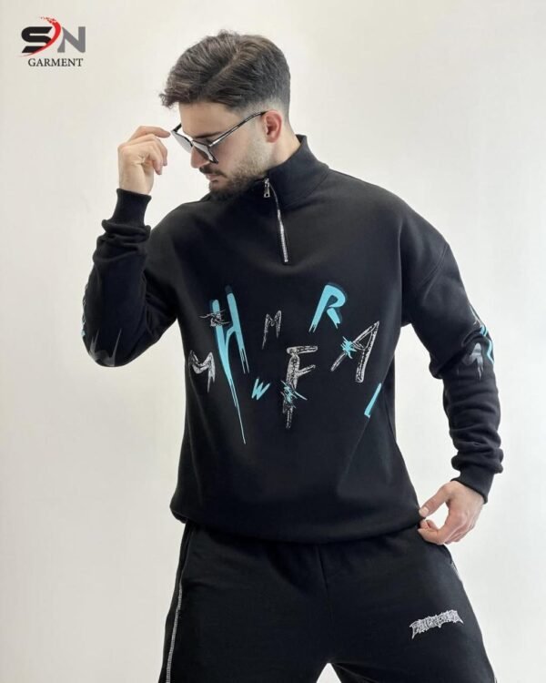 Mock Neck Zipper Letter Printed Winter Sweat Top For Mens & Boys - Premium Fabric Quality