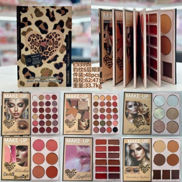 Mocqallure 6-in-1 makeup palette notebook with leopard design