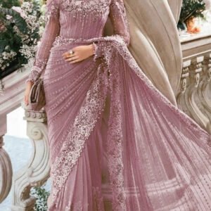 Embroidered Wedding Saree for Women - Dusty Pink - view 1