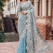 Luxury Embroidered Saree for Women - Aqua Sea Green - view 1